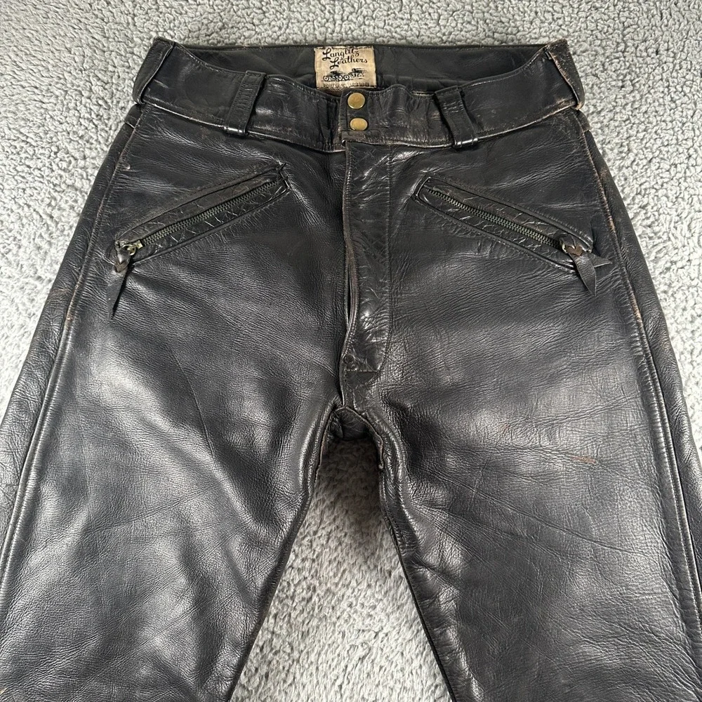 Vintage Langlitz Leathers Motorcycle Pants Mens 30 Black Conmatic Zip Biker 50's